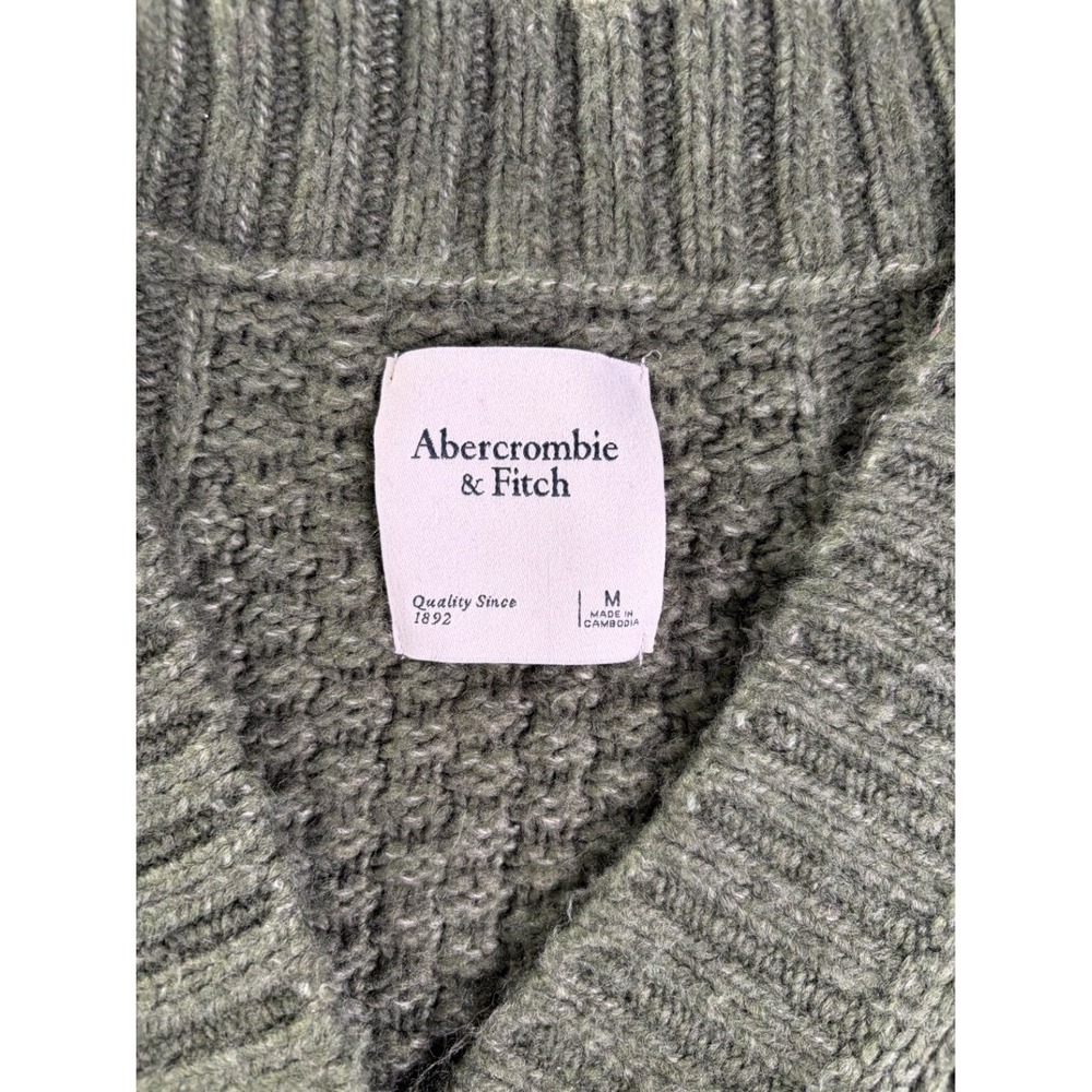 Abercrombie & Fitch Cable Knit Cardigan Sweater Womens M Olive Green V-Neck - Picture 2 of 6